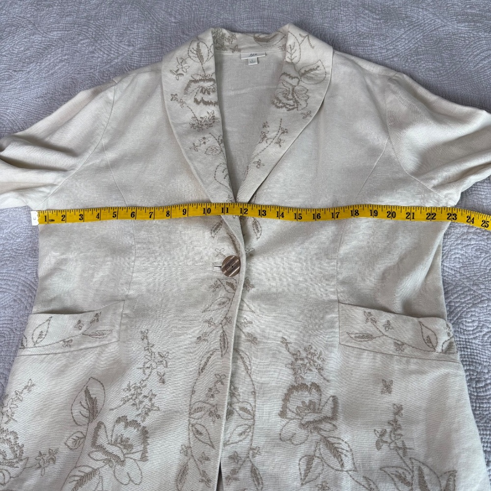 J Jill 100% Linen Blazer Womens Large Cream Beige Jacket Floral Embroidery - Picture 7 of 9